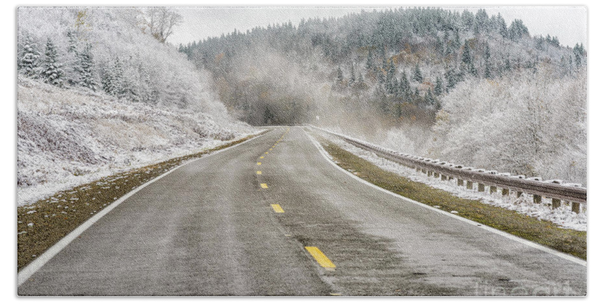 Autumn Bath Towel featuring the photograph Unexpected Autumn Snow Highland Scenic Highway #1 by Thomas R Fletcher