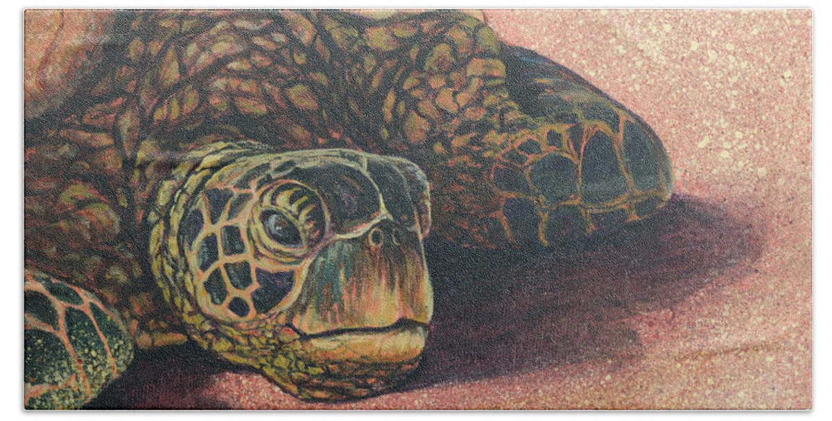 Hawaiian Sea Turtle Bath Towel featuring the painting Honu At Rest by Darice Machel McGuire