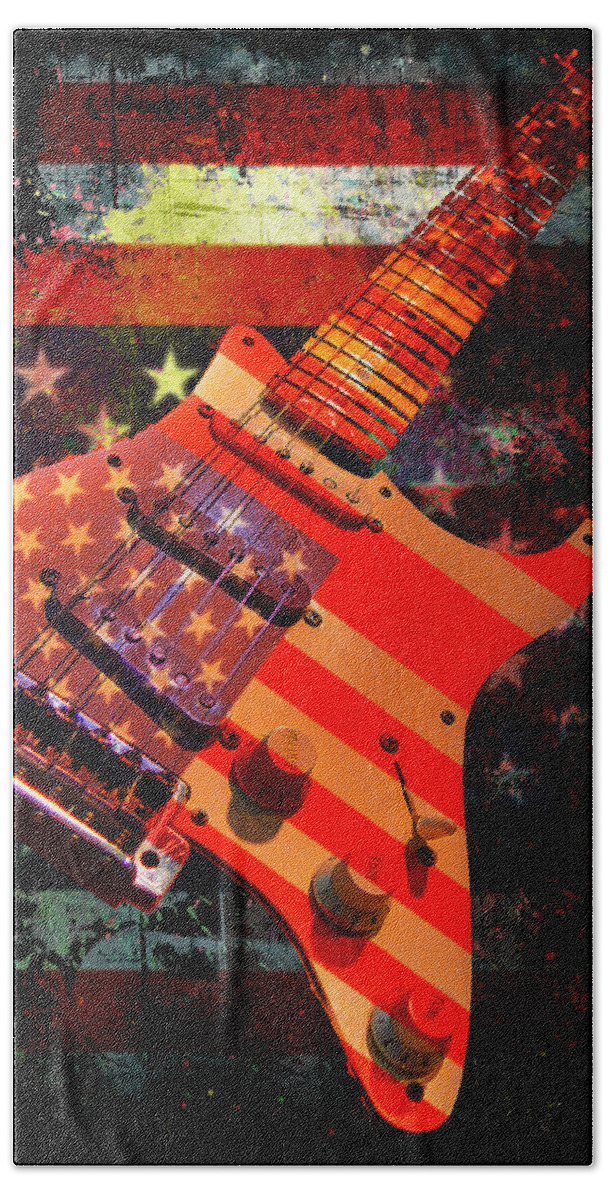 Guitar Hand Towel featuring the digital art USA Strat Guitar Music #1 by Guitarwacky Fine Art