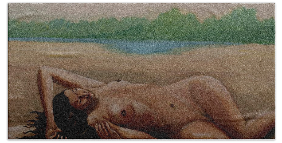 Nude Bath Towel featuring the painting Vespera Sine Arbitris by Jean Pierre Bergoeing