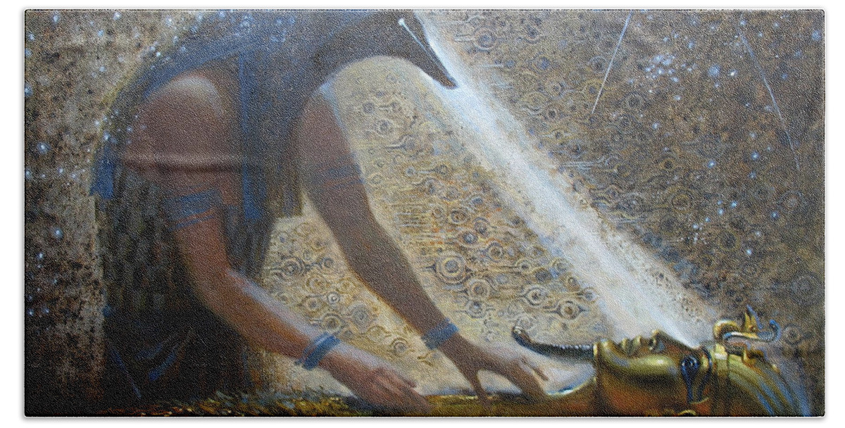 Egypt Bath Towel featuring the painting Wake Up by Valentina Kondrashova