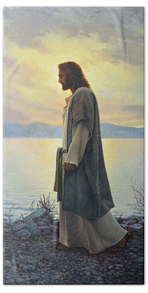 Jesus Bath Sheet featuring the painting Walk with Me by Greg Olsen