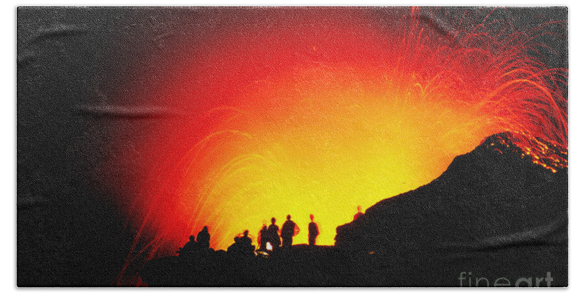 A26g Bath Towel featuring the photograph Watching The Lava Flow #1 by Erik Aeder - Printscapes