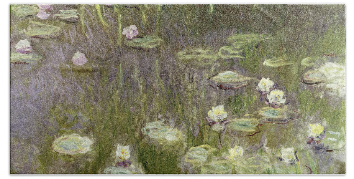 Waterlilies Hand Towel featuring the painting Waterlilies at Midday by Claude Monet