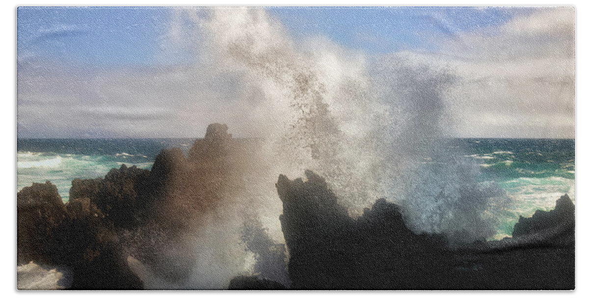 Laupahoeoe Beach Bath Towel featuring the photograph Wave Breaker #2 by Nicki Frates