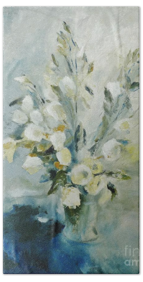 Flowers Hand Towel featuring the painting White flowers #1 by Karina Plachetka