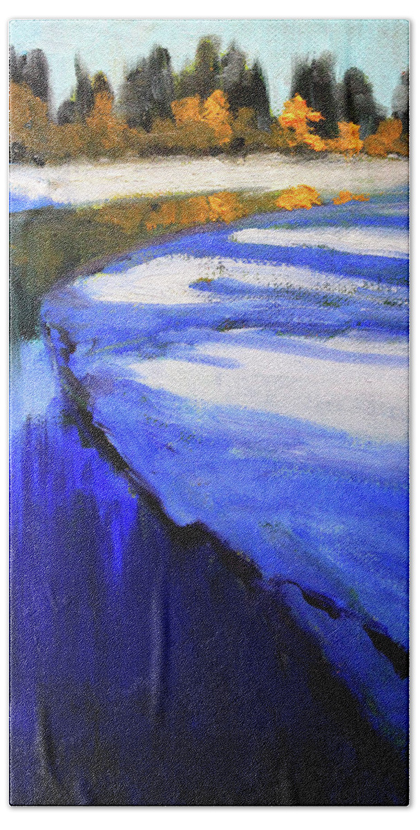 Northwest Landscape Painting Bath Towel featuring the painting Winter River #2 by Nancy Merkle