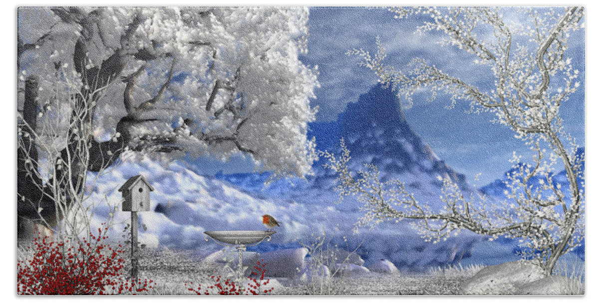 Winter Scene Hand Towel featuring the digital art Winter Scene #2 by John Junek