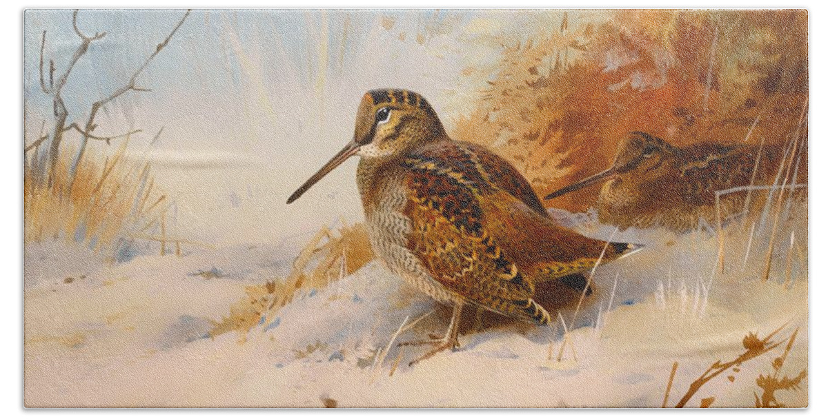 Painting Hand Towel featuring the painting Winter Woodcock #1 by Mountain Dreams