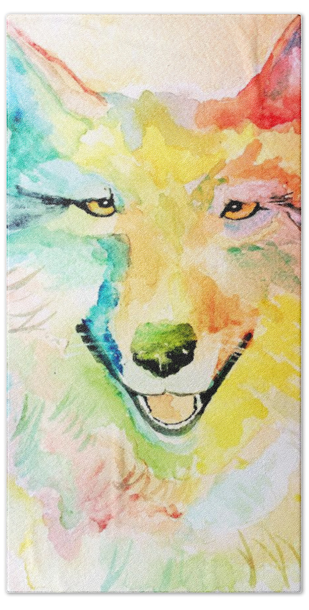 Wolf Bath Towel featuring the painting Wolfie #1 by Denise Tomasura
