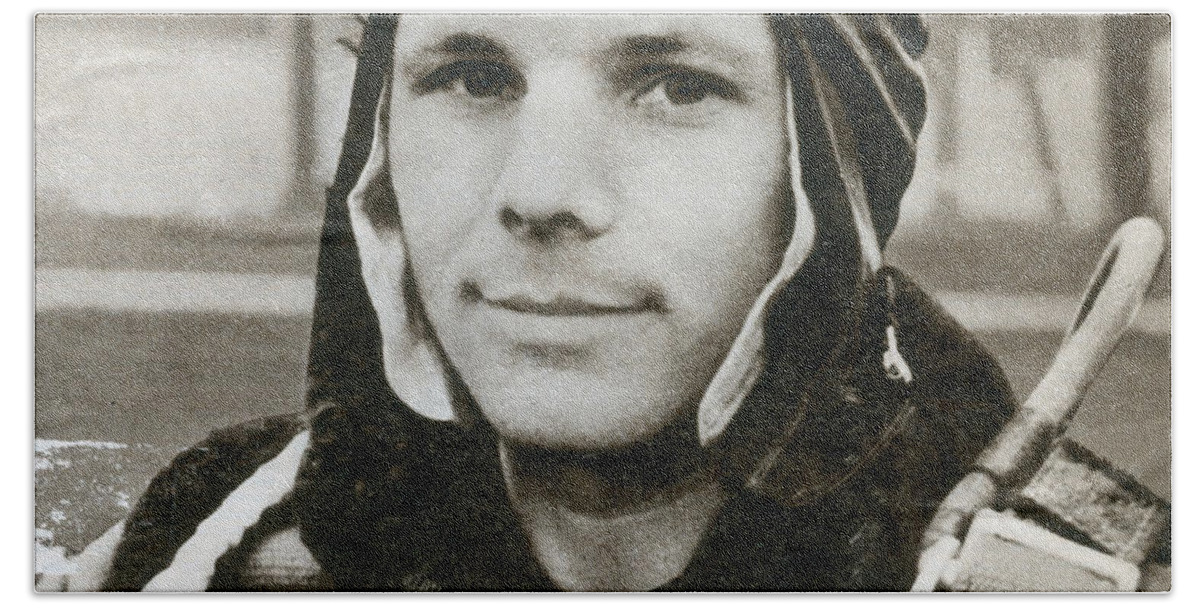Science Hand Towel featuring the photograph Yuri Gagarin, Soviet Cosmonaut #1 by Science Source