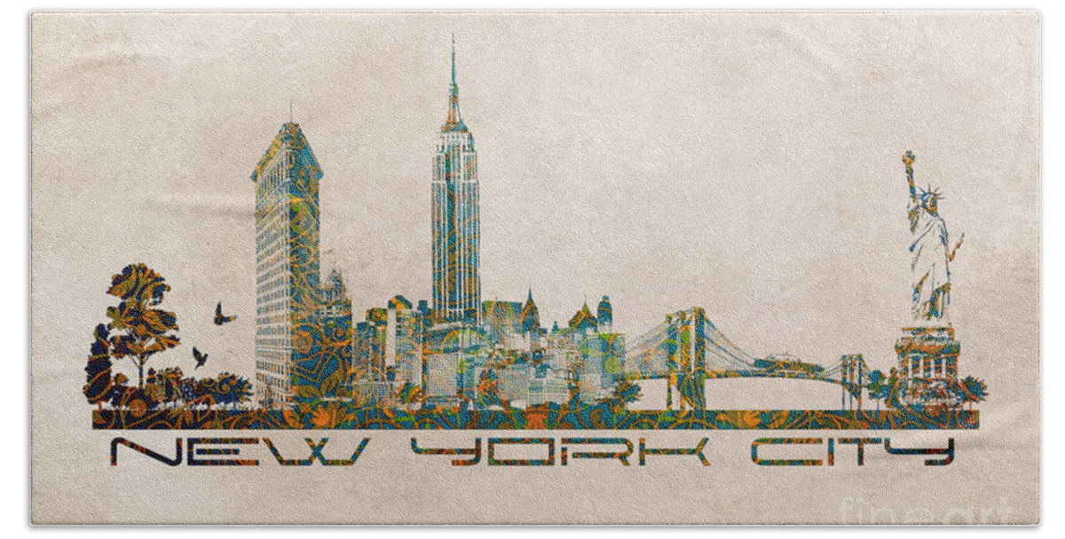 New York Bath Towel featuring the digital art New York City skyline #10 by Justyna Jaszke JBJart