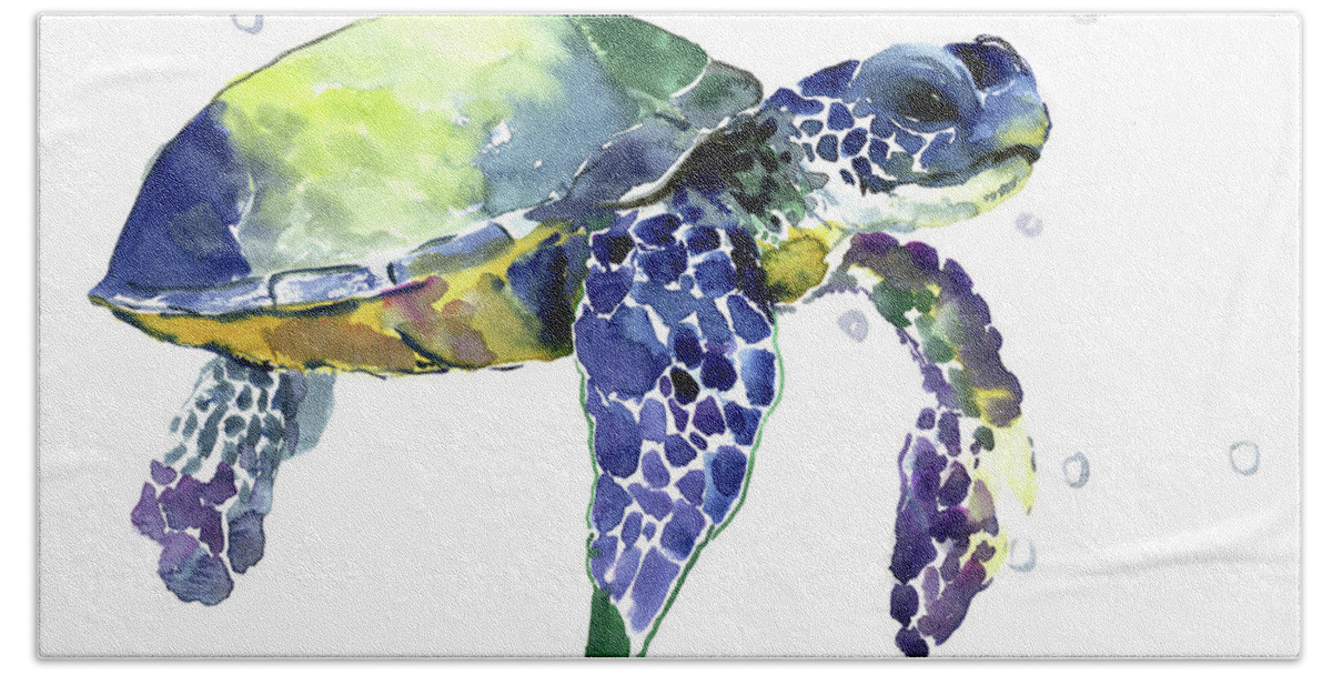 Sea Turtle Bath Towel featuring the painting Sea Turtle #10 by Suren Nersisyan