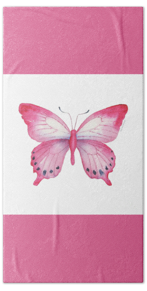 Pink Butterfly Bath Towel featuring the painting 108 Pink Laglaizei Butterfly by Amy Kirkpatrick