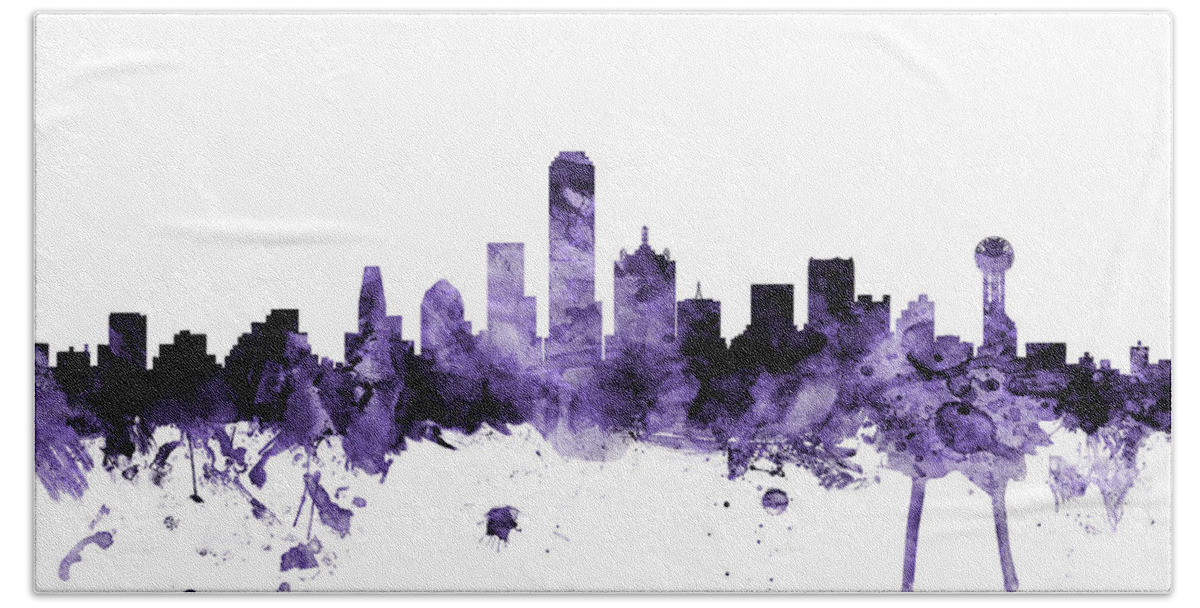 Dallas Hand Towel featuring the digital art Dallas Texas Skyline #11 by Michael Tompsett