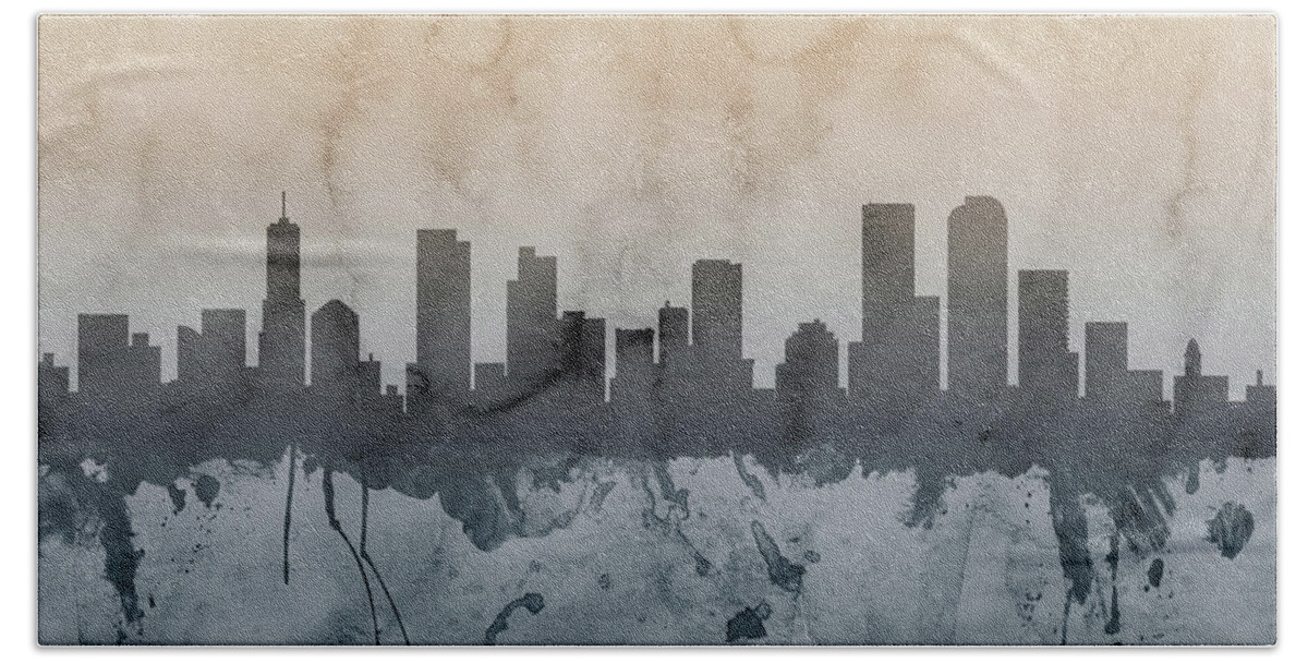 United States Hand Towel featuring the digital art Denver Colorado Skyline by Michael Tompsett