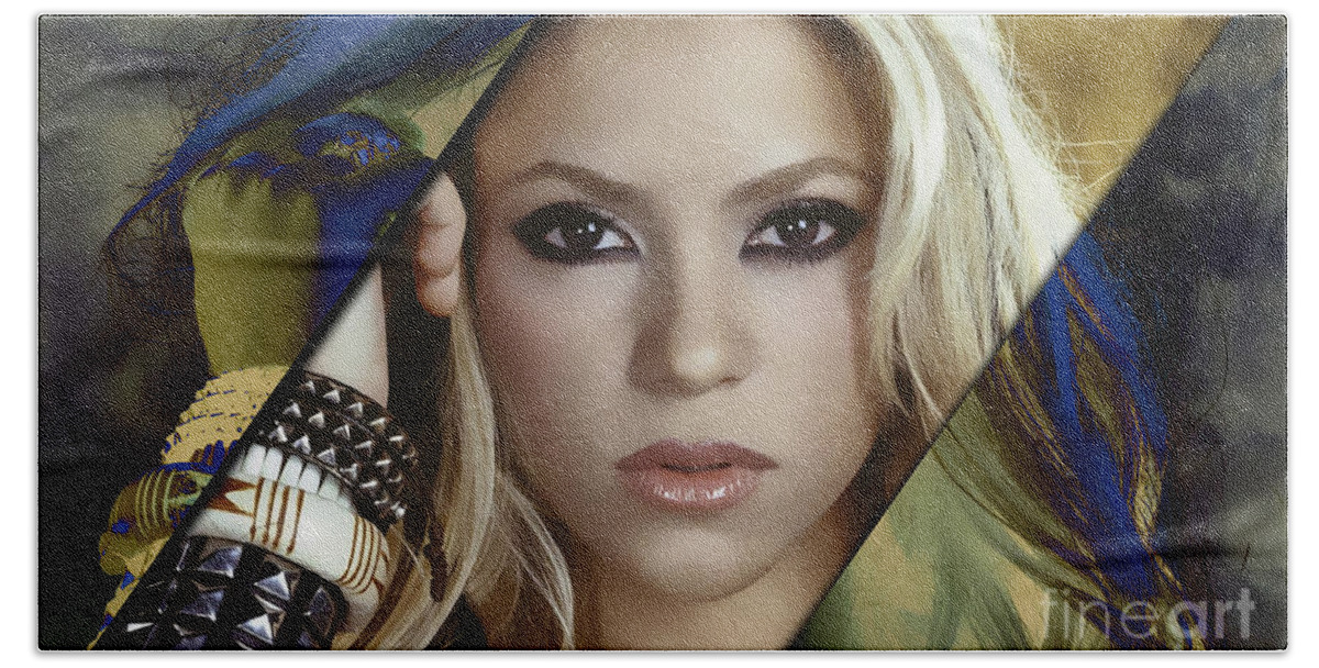 Shakira Hand Towel featuring the mixed media Shakira Collection #11 by Marvin Blaine