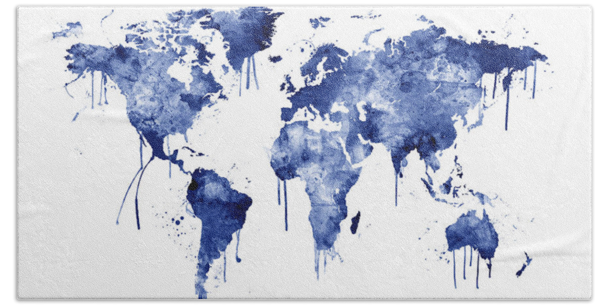 World Map Hand Towel featuring the digital art Watercolor Map of the World Map by Michael Tompsett
