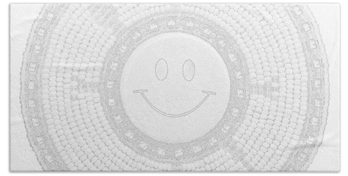  Bath Towel featuring the mixed media 110-Happy Face 0115 Wampum White by Douglas Limon