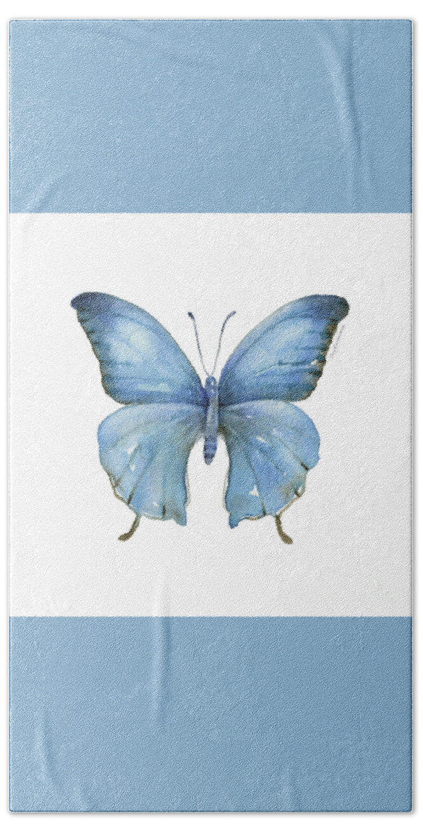 Blue And Brown Butterfly Bath Towel featuring the painting 111 Blue Elijah Butterfly by Amy Kirkpatrick