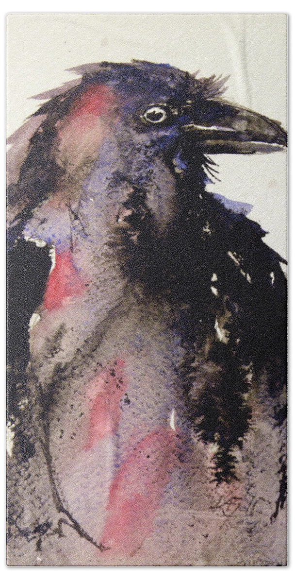 Ittle Bath Towel featuring the painting Crow #12 by Kovacs Anna Brigitta