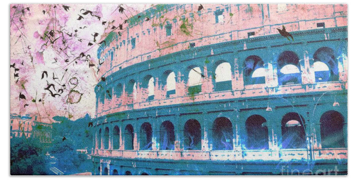 Roman Colosseum Bath Towel featuring the digital art Roman Colosseum #12 by Marina McLain