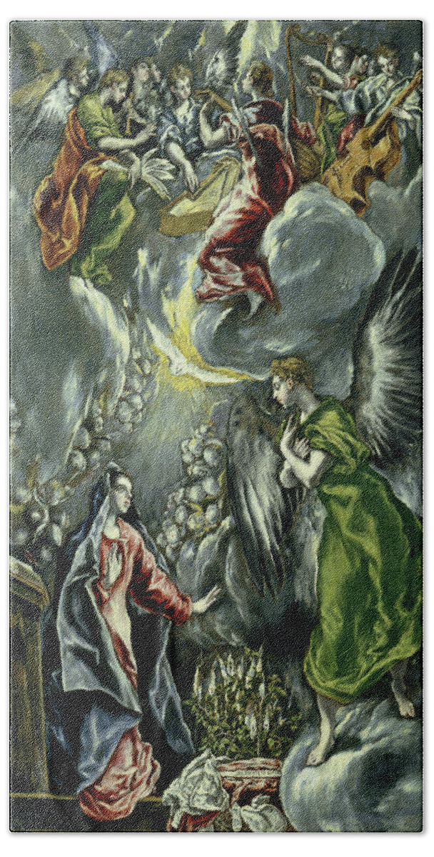 Annunciation Bath Towel featuring the painting The Annunciation #12 by El Greco