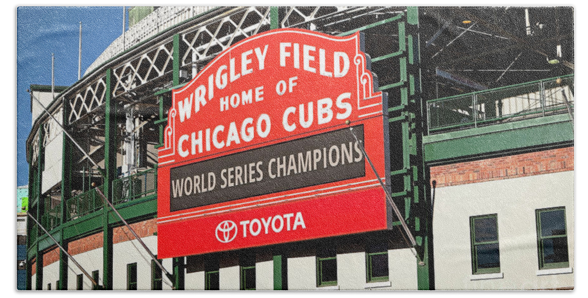 Wrigley Bath Towel featuring the photograph 1280 Wrigley Field Sign by Steve Sturgill