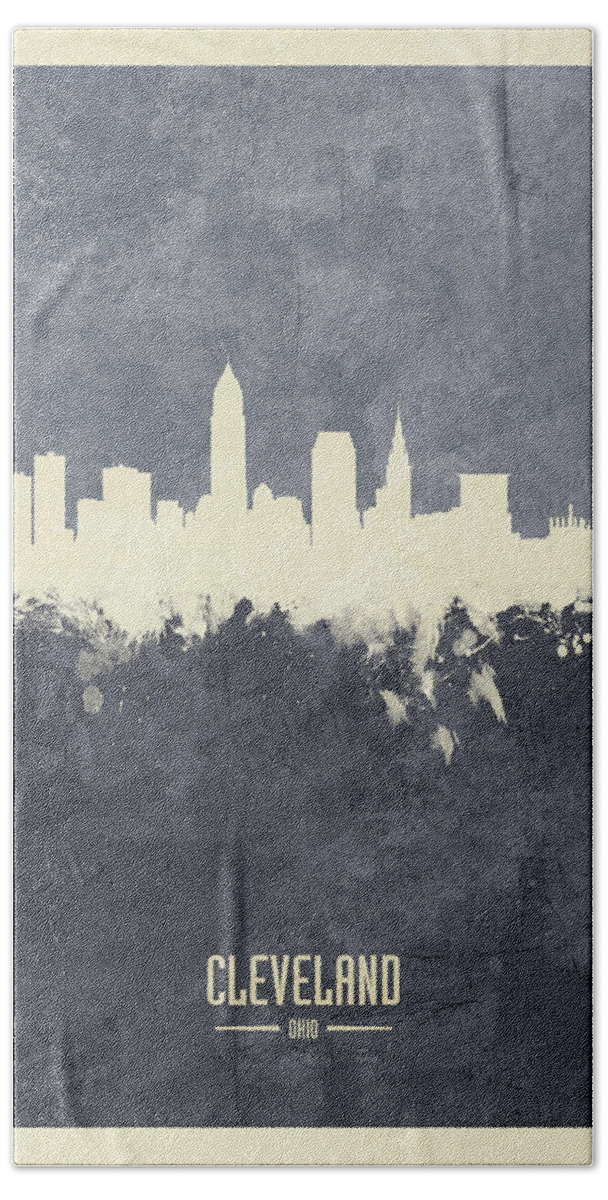 Cleveland Hand Towel featuring the digital art Cleveland Ohio Skyline by Michael Tompsett