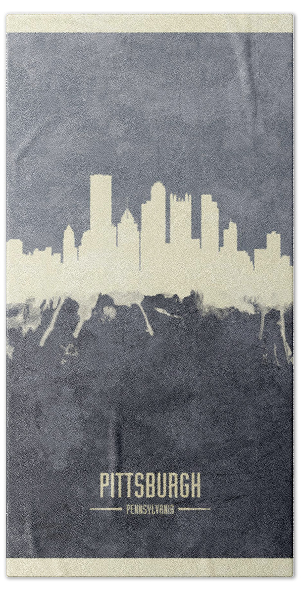 Pittsburgh Hand Towel featuring the digital art Pittsburgh Pennsylvania Skyline #14 by Michael Tompsett