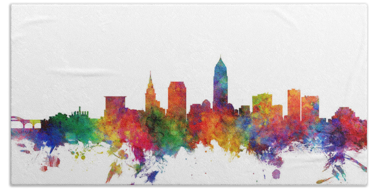 Cleveland Bath Sheet featuring the digital art Cleveland Ohio Skyline by Michael Tompsett