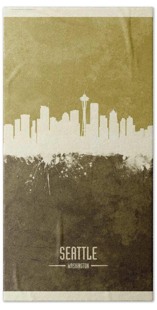 Seattle Hand Towel featuring the digital art Seattle Washington Skyline by Michael Tompsett