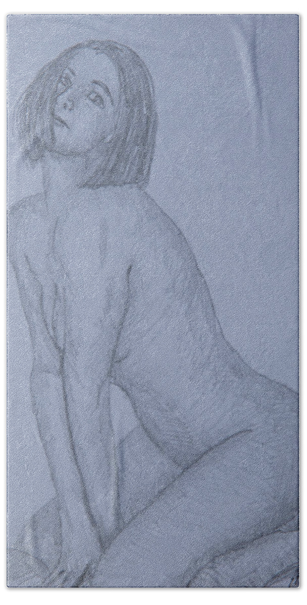 Nude Hand Towel featuring the drawing Nude Study #159 by Masami Iida