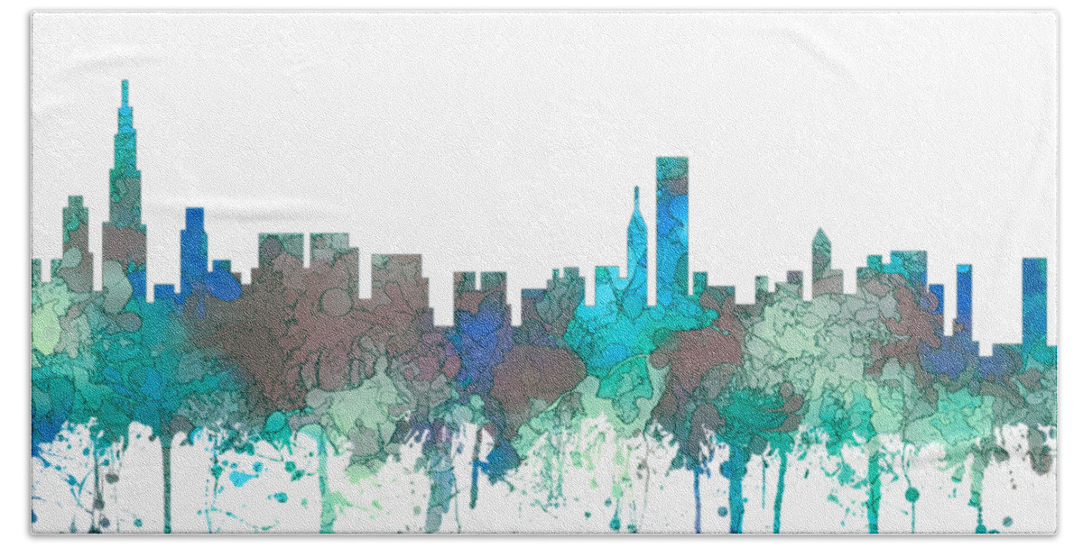 Chicago Illinois Skyline Hand Towel featuring the digital art Chicago Illinois Skyline #16 by Marlene Watson