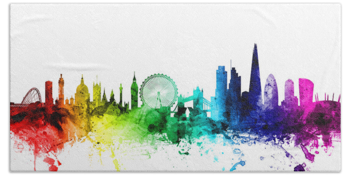 London Bath Towel featuring the digital art London England Skyline #16 by Michael Tompsett