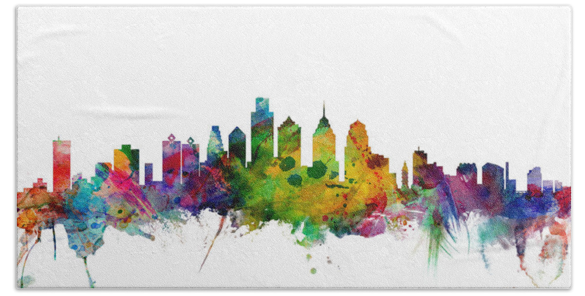 Philadelphia Hand Towel featuring the digital art Philadelphia Pennsylvania Skyline by Michael Tompsett
