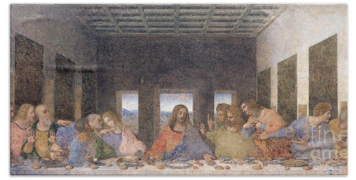 Last Supper Hand Towel featuring the painting The Last Supper by Leonardo Da Vinci