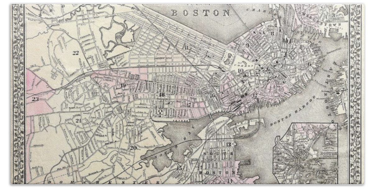 1879 Mitchell Map Of Boston Bath Towel featuring the photograph 1879 Mitchell Map of Boston Massachusetts by Paul Fearn