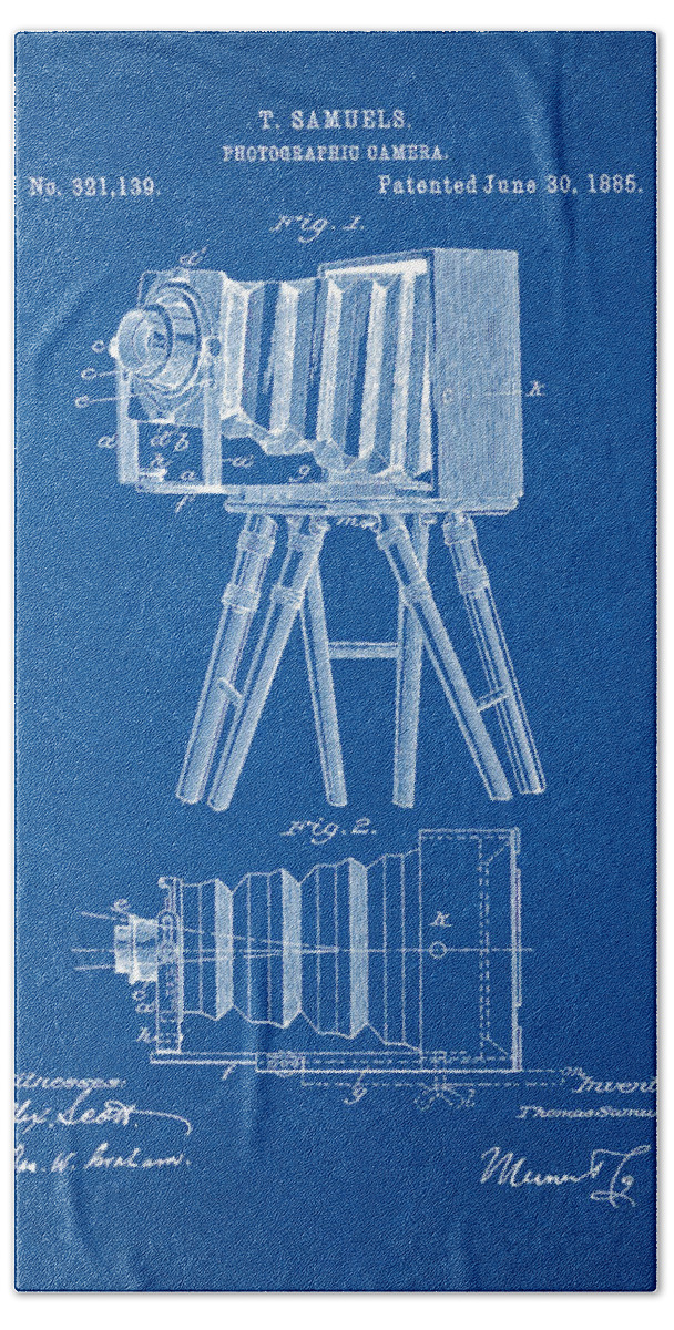 Patent Bath Towel featuring the digital art 1885 Camera US Patent Invention Drawing - Blueprint by Todd Aaron
