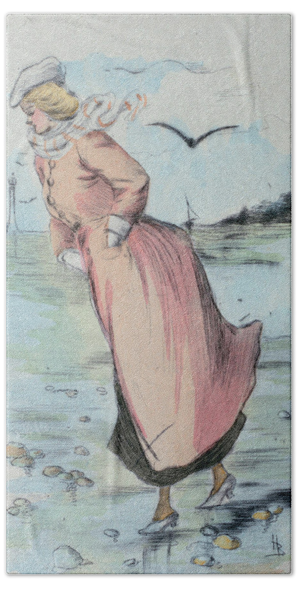 1888 Bath Towel featuring the drawing 1888 Paris France Fashion Drawing by Movie Poster Prints