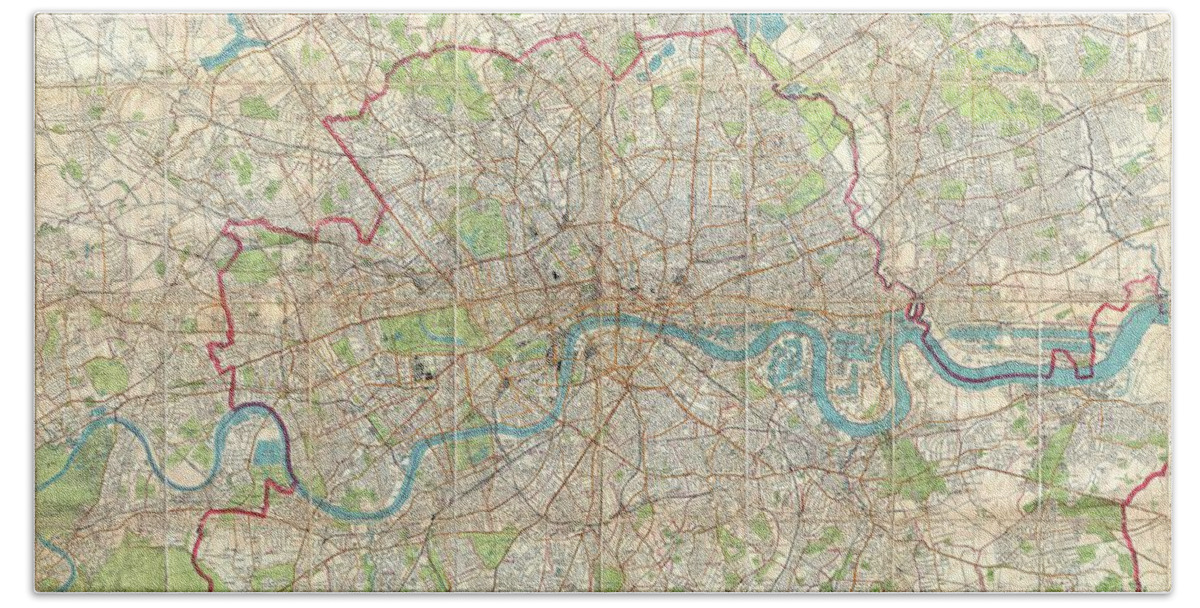 1899 Bartholomew Fire Brigade Map Of London Bath Towel featuring the photograph 1899 Bartholomew Fire Brigade Map of London England by Paul Fearn