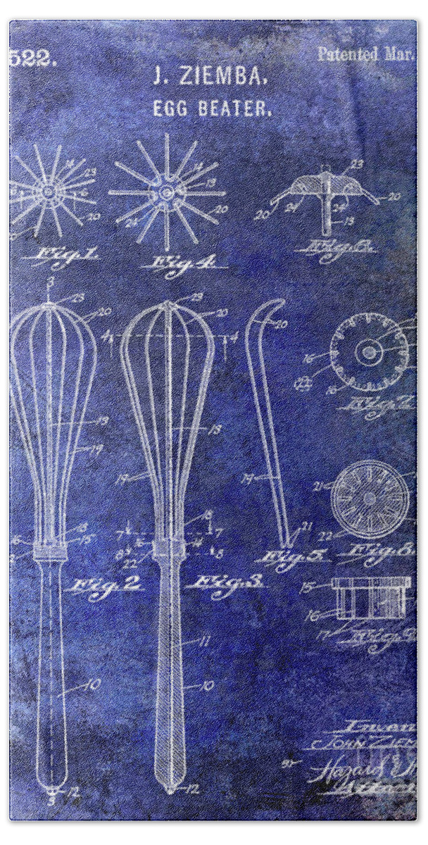 Whisk Or Mixer Patent Bath Towel featuring the photograph 1922 Egg Beater Patent Blue by Jon Neidert