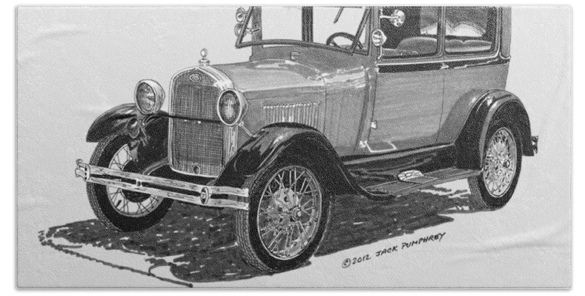 Ford Hand Towel featuring the painting Model A Ford 2 Door Sedan by Jack Pumphrey