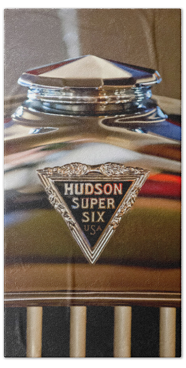 1929 Hudson Cabriolet Hand Towel featuring the photograph 1929 Hudson Cabriolet Hood Ornament by Jill Reger