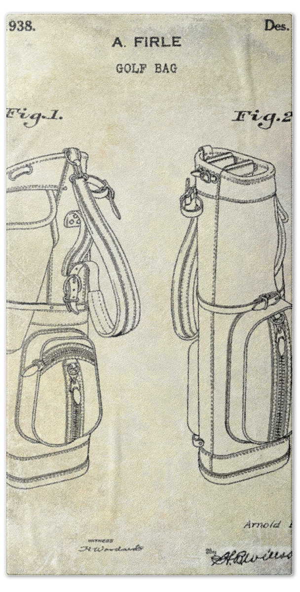 Golf Bag Bath Towel featuring the photograph 1938 Golf Bag Patent by Jon Neidert
