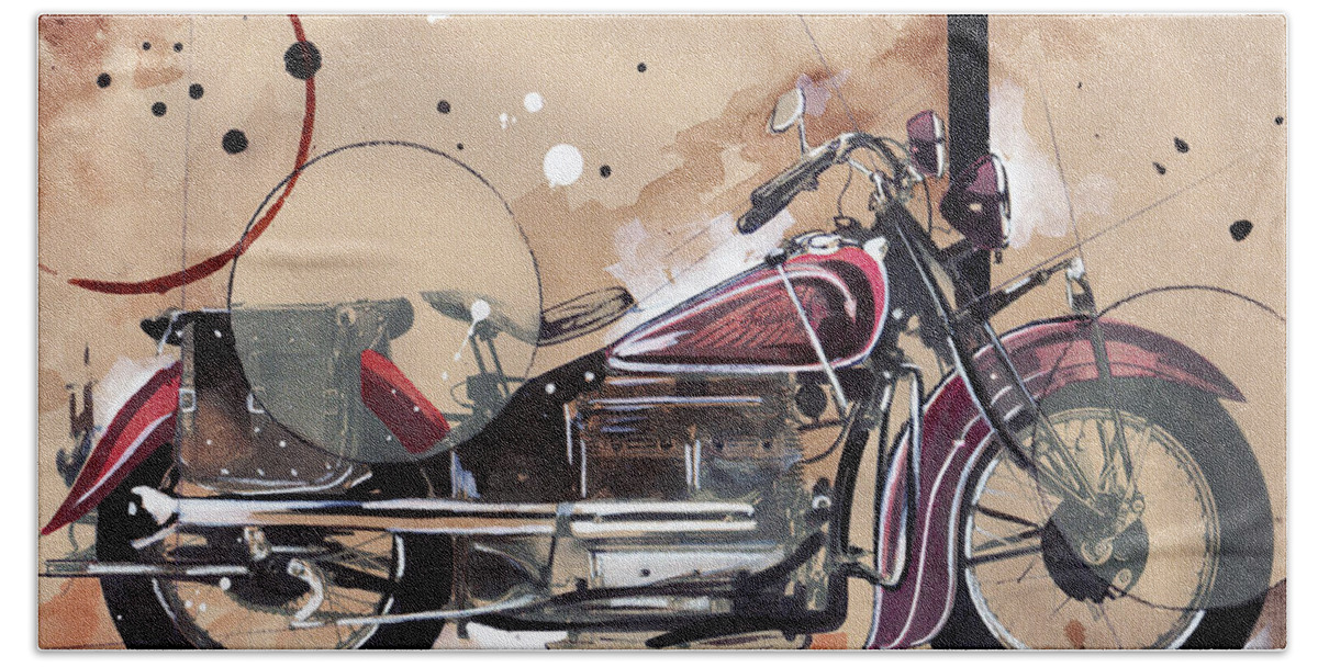 Motorcycle Bath Towel featuring the painting 1938 Indian by Sean Parnell