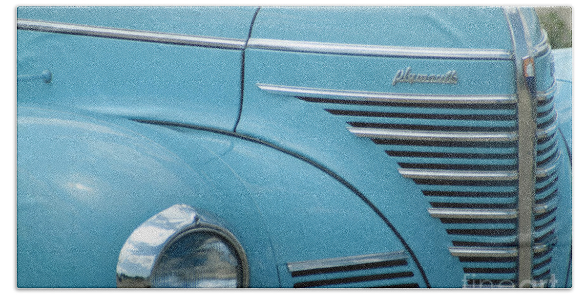 Vintage 1939 Plymouth Bath Towel featuring the photograph 1939 Plymouth Front Grill by David Zanzinger