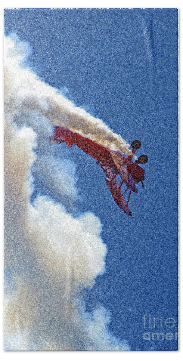 Images Hand Towel featuring the photograph 1940 Boeing Stearman Biplane stunt 2 by Rick Bures