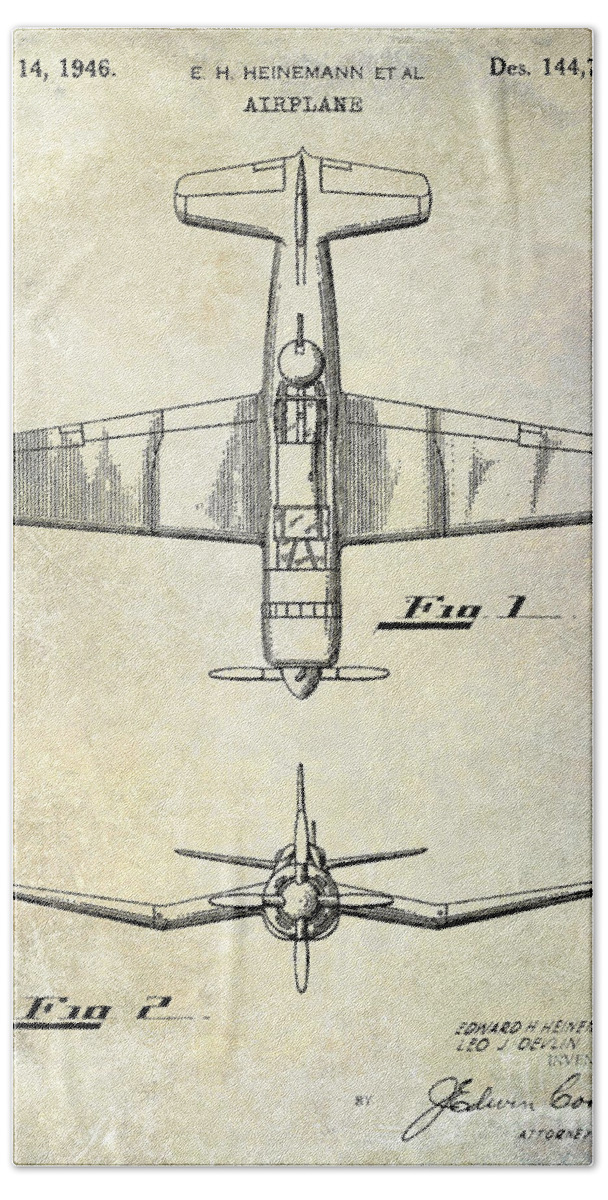 1946 Airplane Patent Bath Towel featuring the photograph 1946 Airplane Patent by Jon Neidert