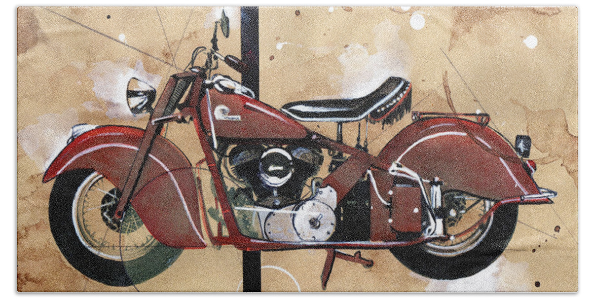 Motorcycle Hand Towel featuring the painting 1946 Chief by Sean Parnell